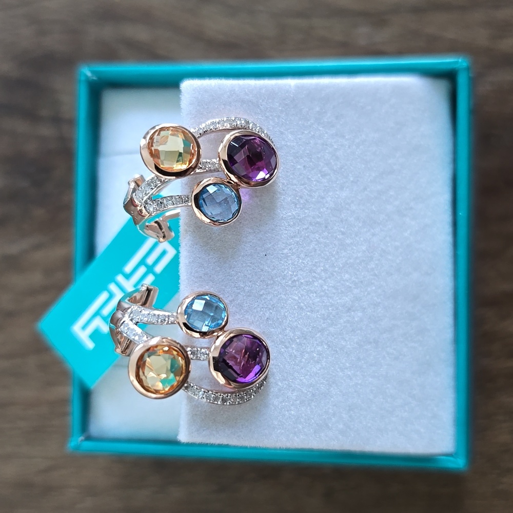 Effy 14K Rose Gold Amethyst Blue Topaz Citrine Diamond Earrings